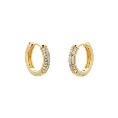 Yellow Gold Plated Silver Pave Cubic Zirconia Huggie Earrings